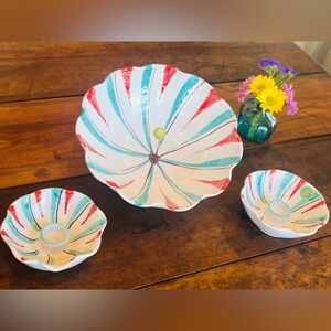 Albino Bagni Italy MCM mid Century 3 pc Pottery Bowl Candlesticks